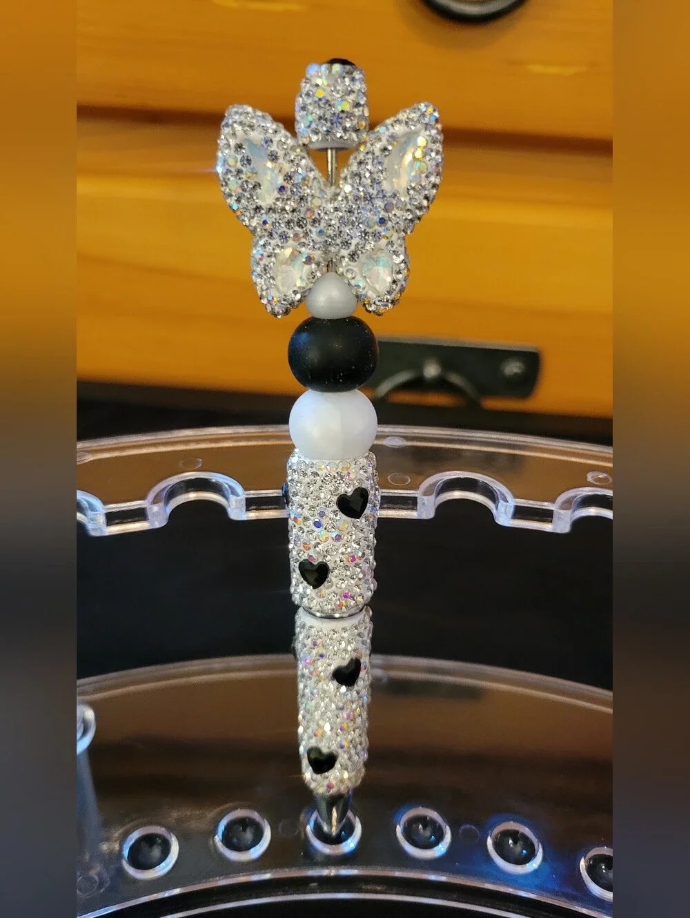 Sparkling Butterfly Beaded Blingy Handmade Pen- Black and White